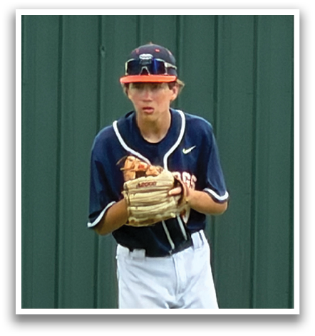 A baseball player wearing a blue shirt and white pants is holding a catcher's mitt. Contenido generado con IA