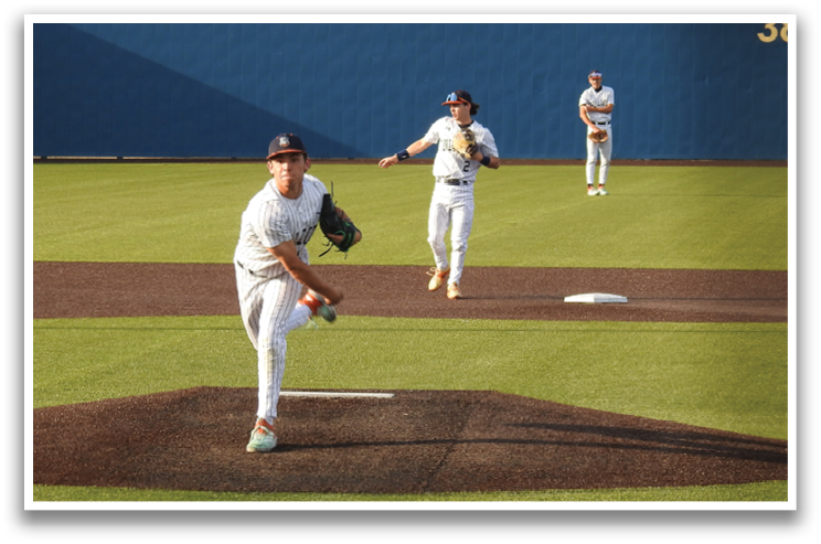 A baseball pitcher is throwing a ball on a field. Contenido generado con IA