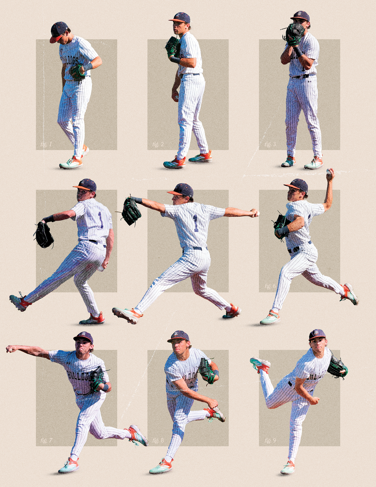 A series of images of a baseball player in various poses, including one with a baseball glove. Contenido generado con IA