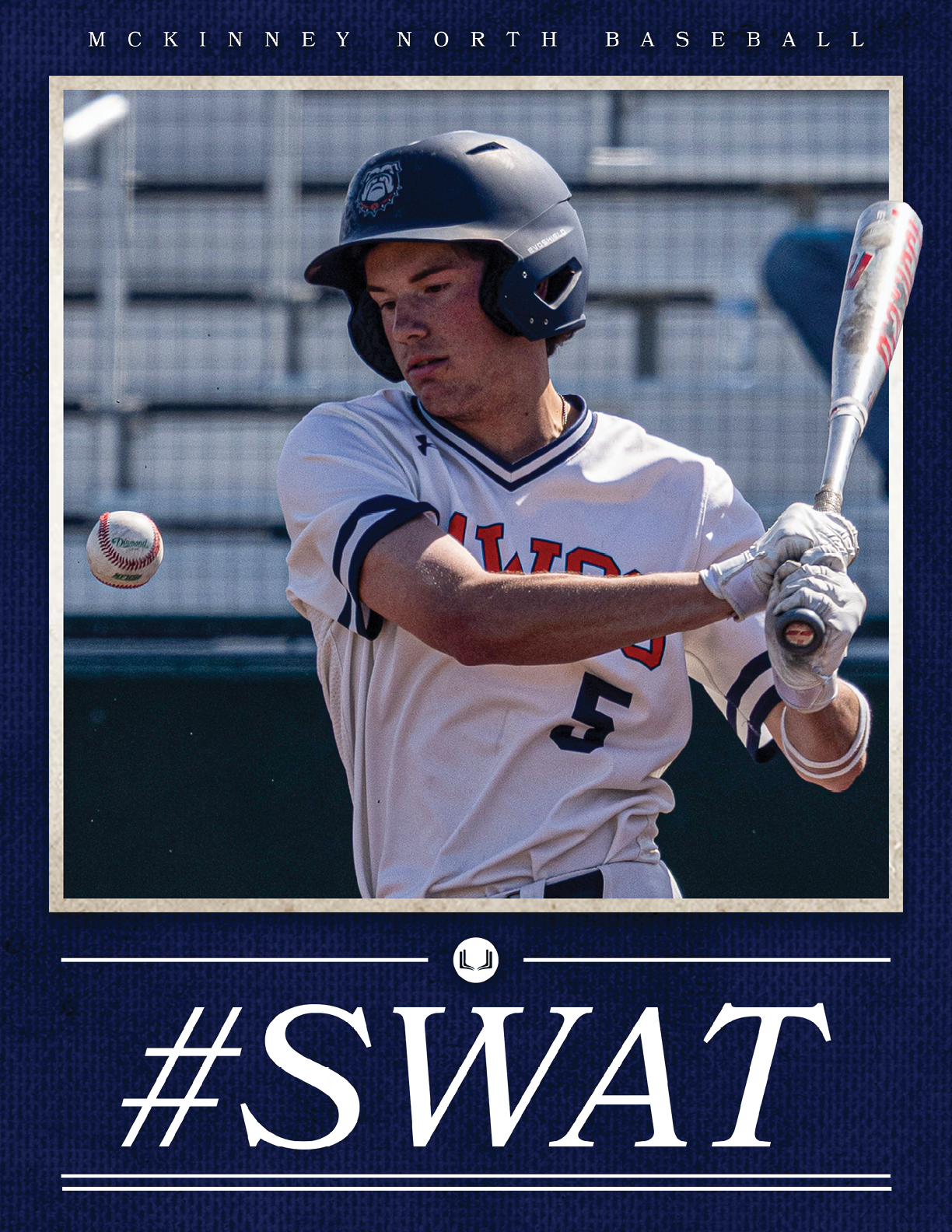 A baseball player in a white uniform is swinging a bat at a ball. Contenido generado con IA