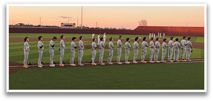 Baseball players in uniforms are lined up on a field, waiting for the game to start. Contenido generado con IA