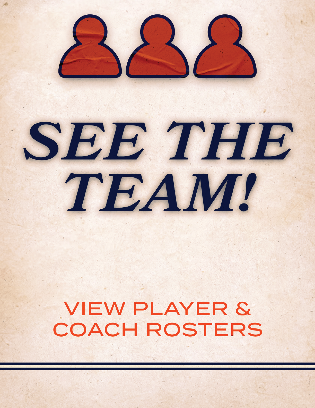 A sign that says “See the Team!" with a group of people in the background. Contenido generado con IA