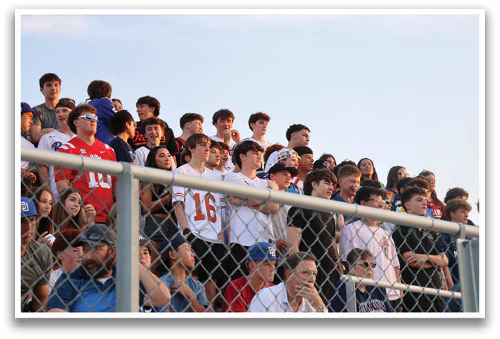 A group of people are sitting on a fence, watching a game. Contenido generado con IA