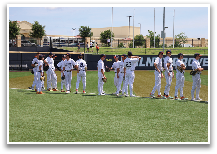 A group of baseball players are standing on a field, some of them wearing baseball gloves. Contenido generado con IA