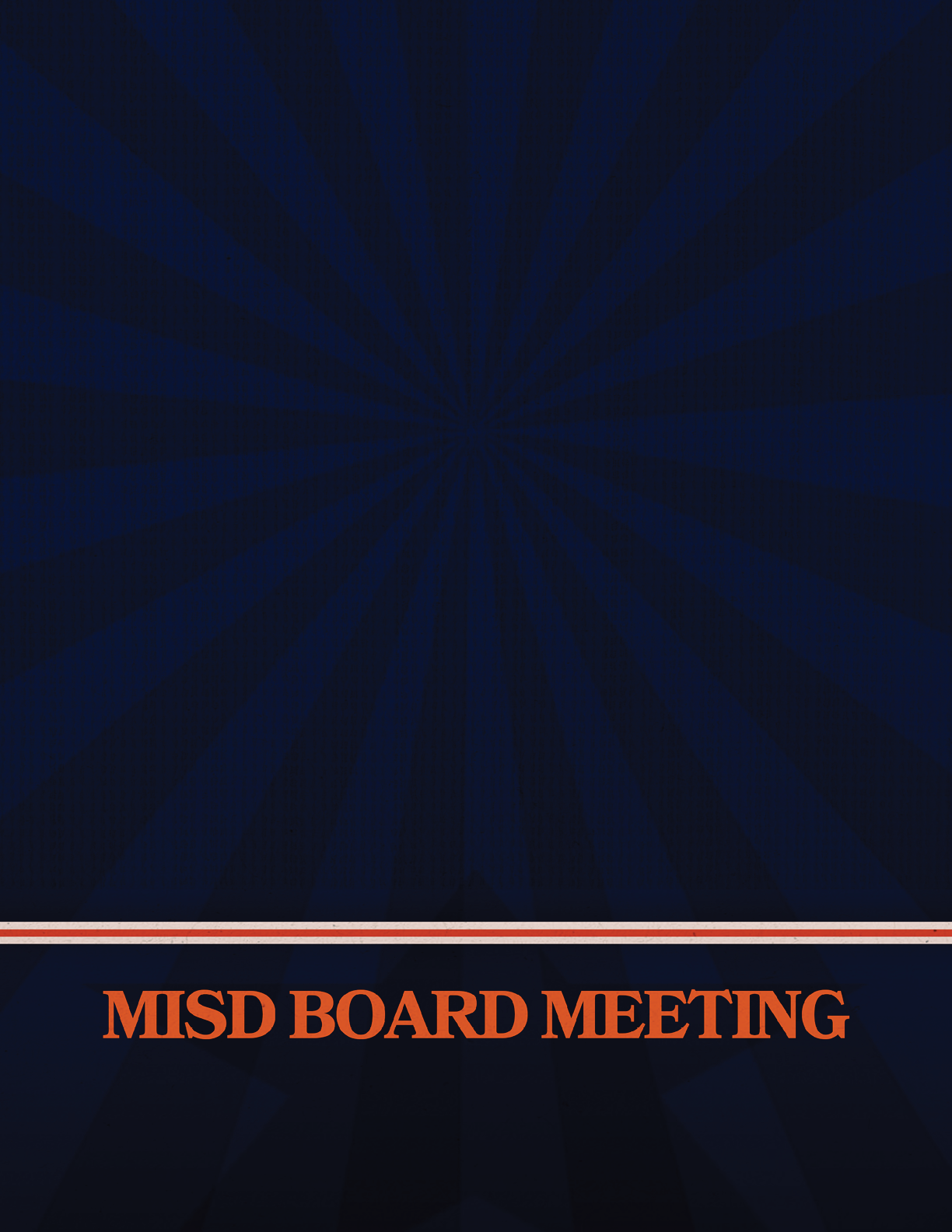 A blue and orange poster advertising a board meeting. Contenido generado con IA