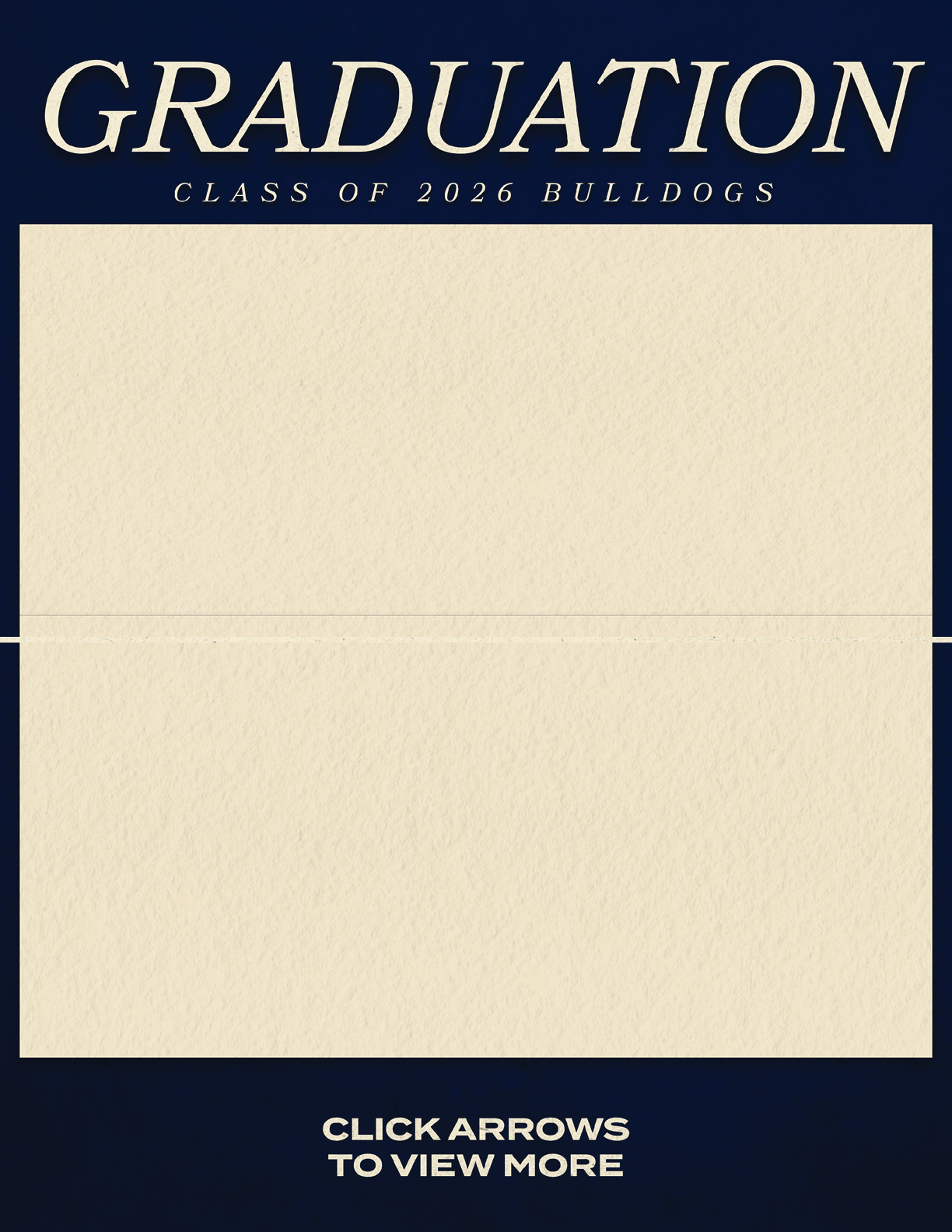 A white sheet of paper with a blue border and the words “Class of 2026 Bulldogs" written at the top. Contenido generado con IA