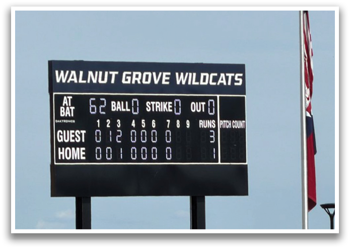 A scoreboard displaying the score of a baseball game. Contenido generado con IA