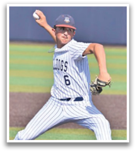 A baseball player in a white and blue uniform is pitching a ball. Contenido generado con IA