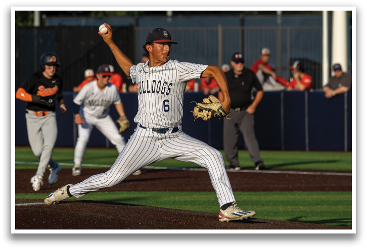 A baseball player in a blue and white uniform is pitching a ball. Contenido generado con IA