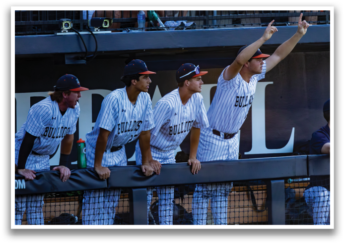 Baseball players wearing black and orange uniforms are sitting on a bench. Contenido generado con IA
