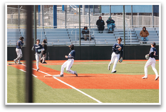 Baseball players on a field with a man running to a base. Contenido generado con IA