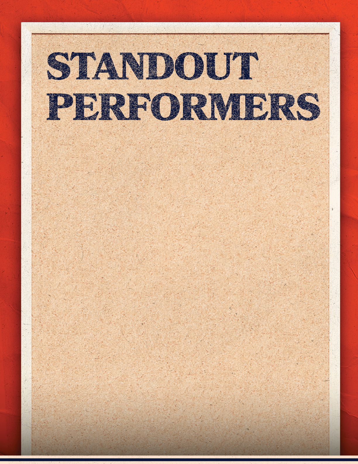 A brown cardboard sign with the words “Standout Performers" written on it. Contenido generado con IA