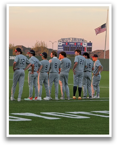 Three men in baseball uniforms are standing on a field, talking to an umpire. Contenido generado con IA