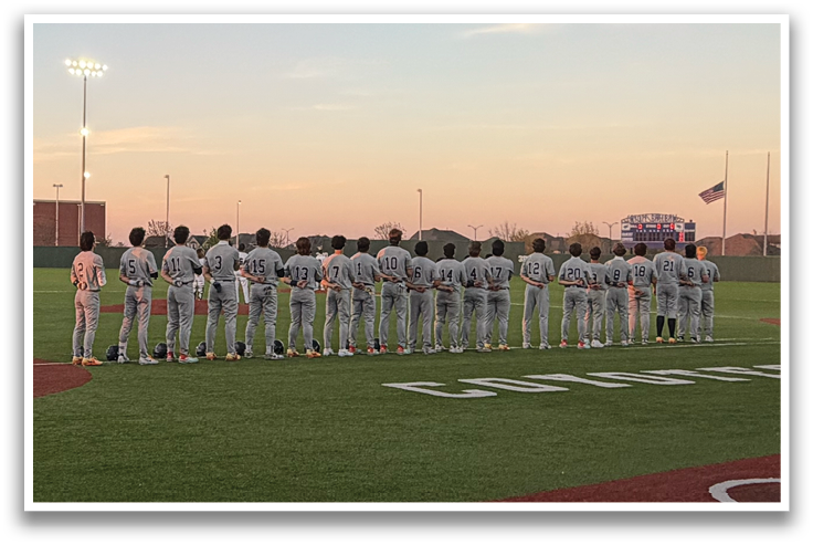 A group of baseball players in uniforms are kneeling on the field. Contenido generado con IA