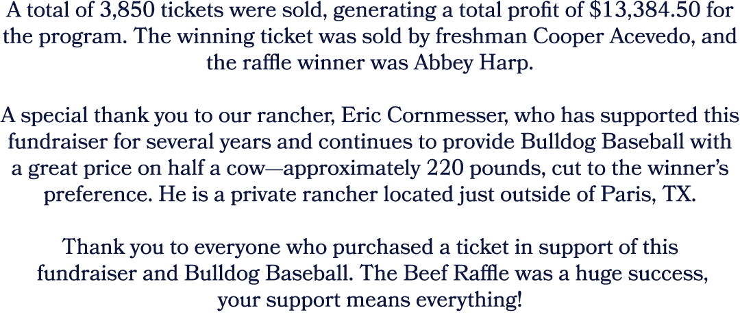 A total of 3,850 tickets were sold, generating a total profit of $13,384.50 for the program. The winning ticket was s...