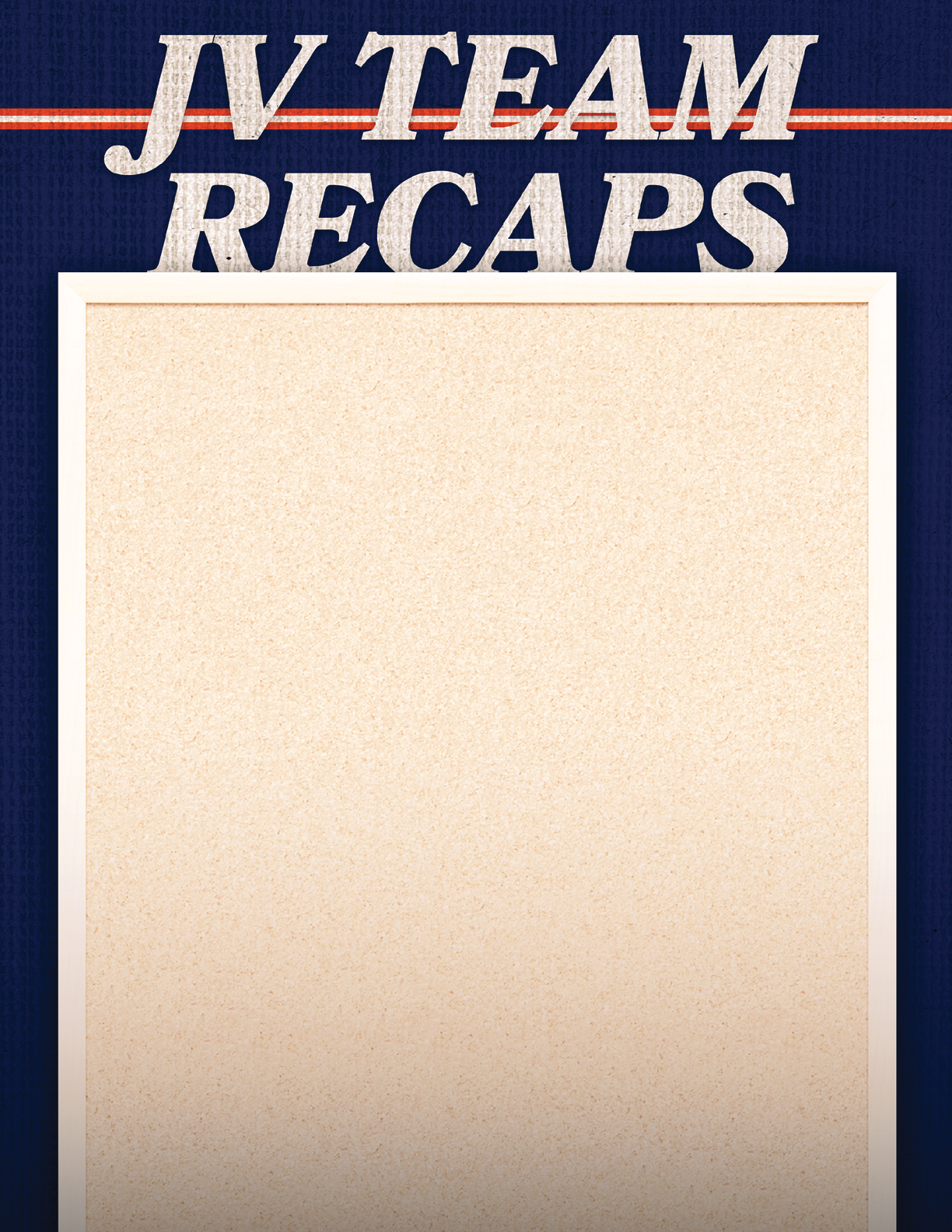 A white piece of paper with blue letters that say “JV Team Recaps". Contenido generado con IA