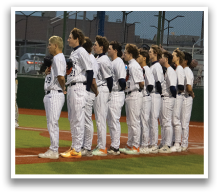 A group of young men stand on a baseball field, wearing white uniforms and holding baseball bats. They are lined up in a row, possibly preparing for a game or practice. Contenido generado con IA
