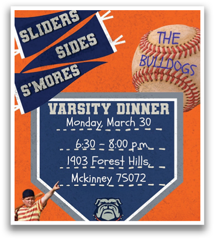 A flyer advertises a baseball-themed dinner event. Contenido generado con IA