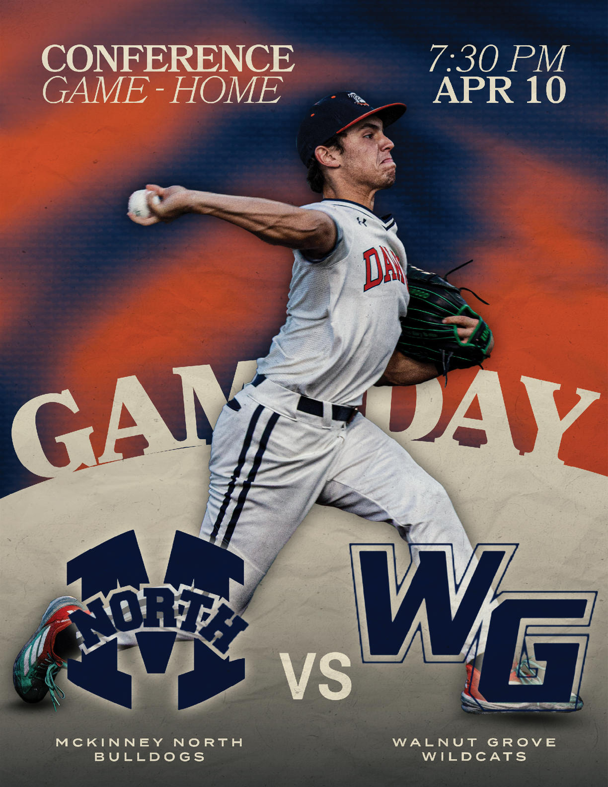 Two posters advertising a baseball game between Northwestern and Wallaceburg. Contenido generado con IA