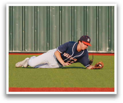 A baseball player is lying on the ground, holding a baseball glove. Contenido generado con IA