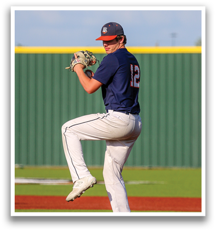 A baseball player in a blue shirt and white pants is on the mound, getting ready to throw the ball. Contenido generado con IA