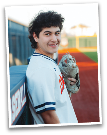 A young man wearing a baseball uniform is holding a baseball glove. Contenido generado con IA