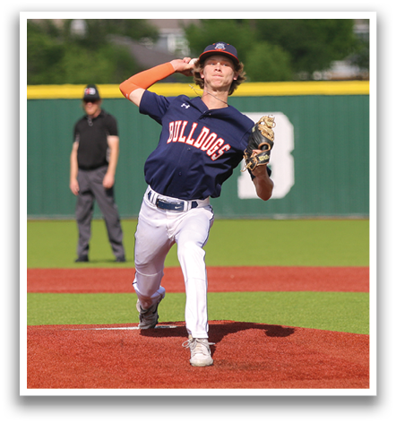 A baseball player in a blue shirt and white pants is pitching a ball on a field. Contenido generado con IA