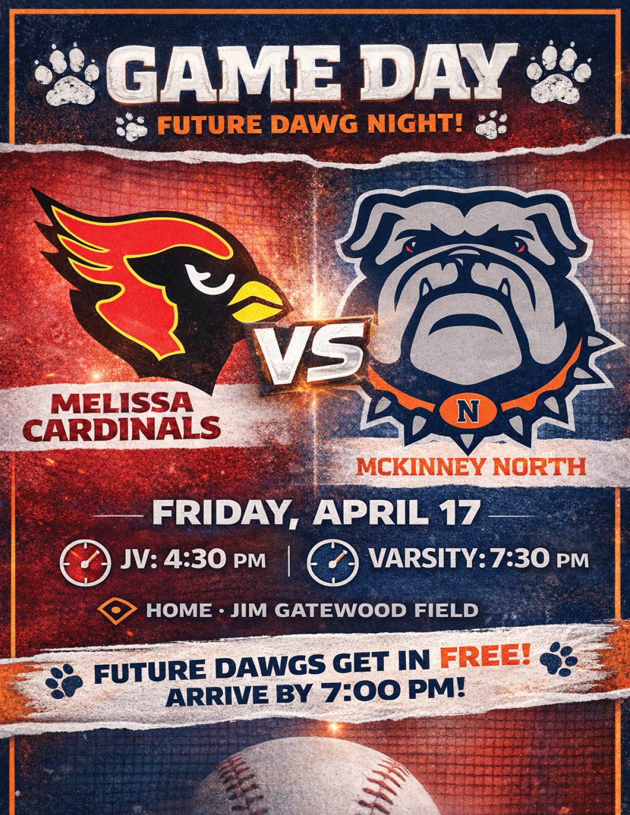 A flyer advertises a game between the Cardinals and the Bulldogs. Contenido generado con IA