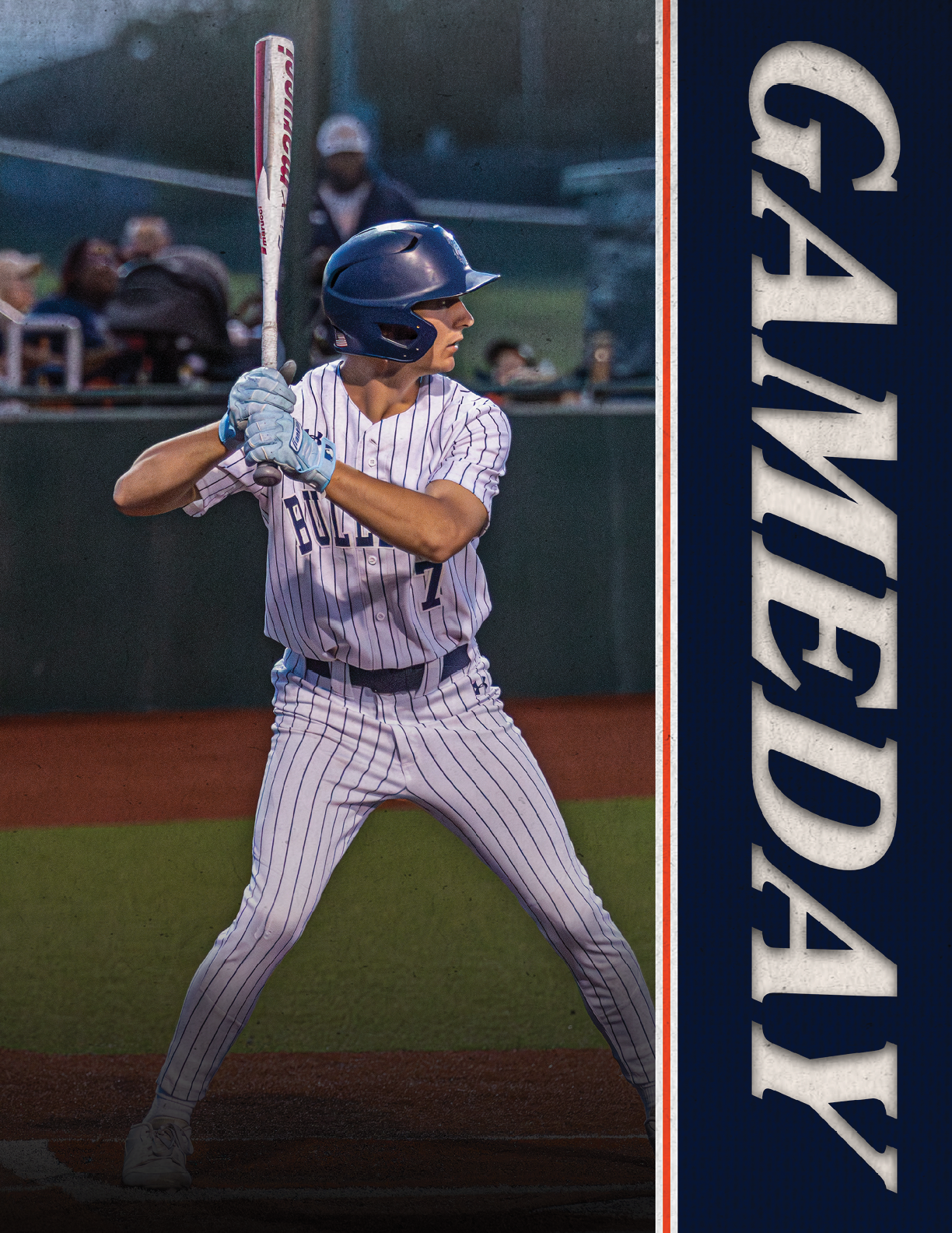 A baseball player in a blue helmet and white uniform is holding a bat and getting ready to swing. Contenido generado con IA