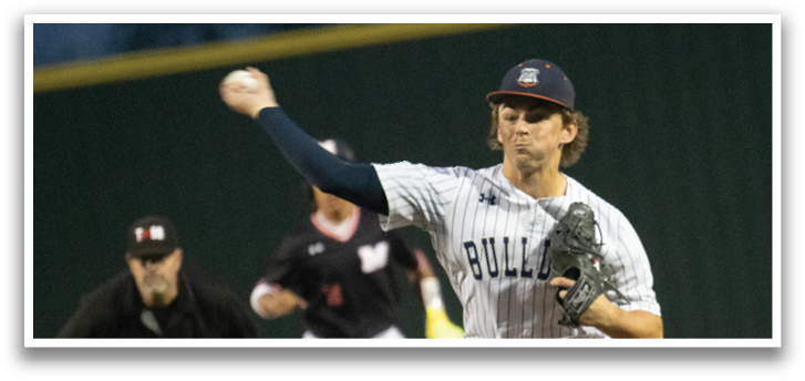 A baseball player in a blue shirt and white pants is pitching a ball on a field. Contenido generado con IA