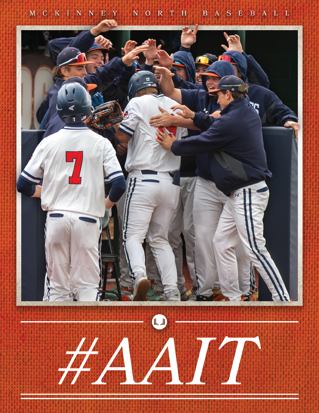Baseball players celebrating with a man in the middle. Contenido generado con IA