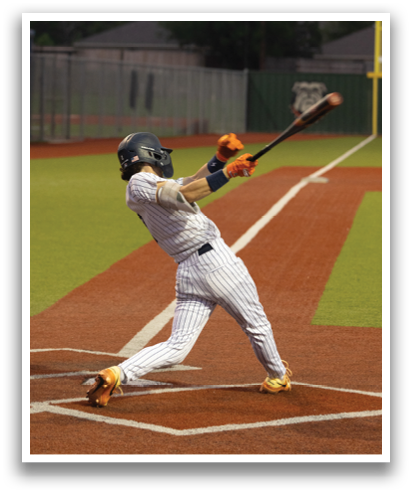 A baseball player is swinging his bat on a field. Contenido generado con IA
