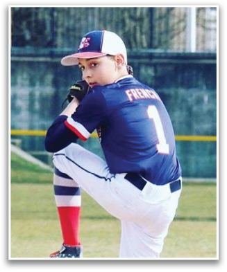 A young boy in a baseball uniform is on the field, holding a baseball glove and getting ready to pitch. Contenido generado con IA