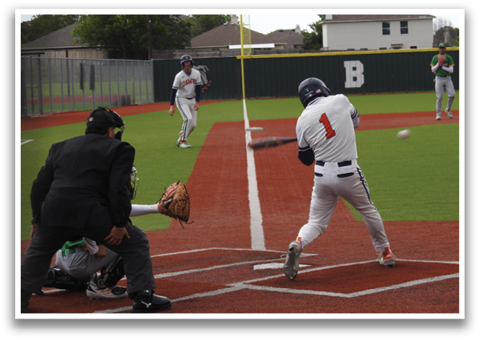 A baseball player is swinging a bat at a ball. Contenido generado con IA