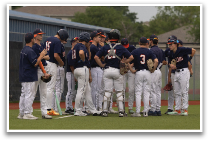 A group of baseball players wearing blue and white uniforms are standing on a field. Contenido generado con IA