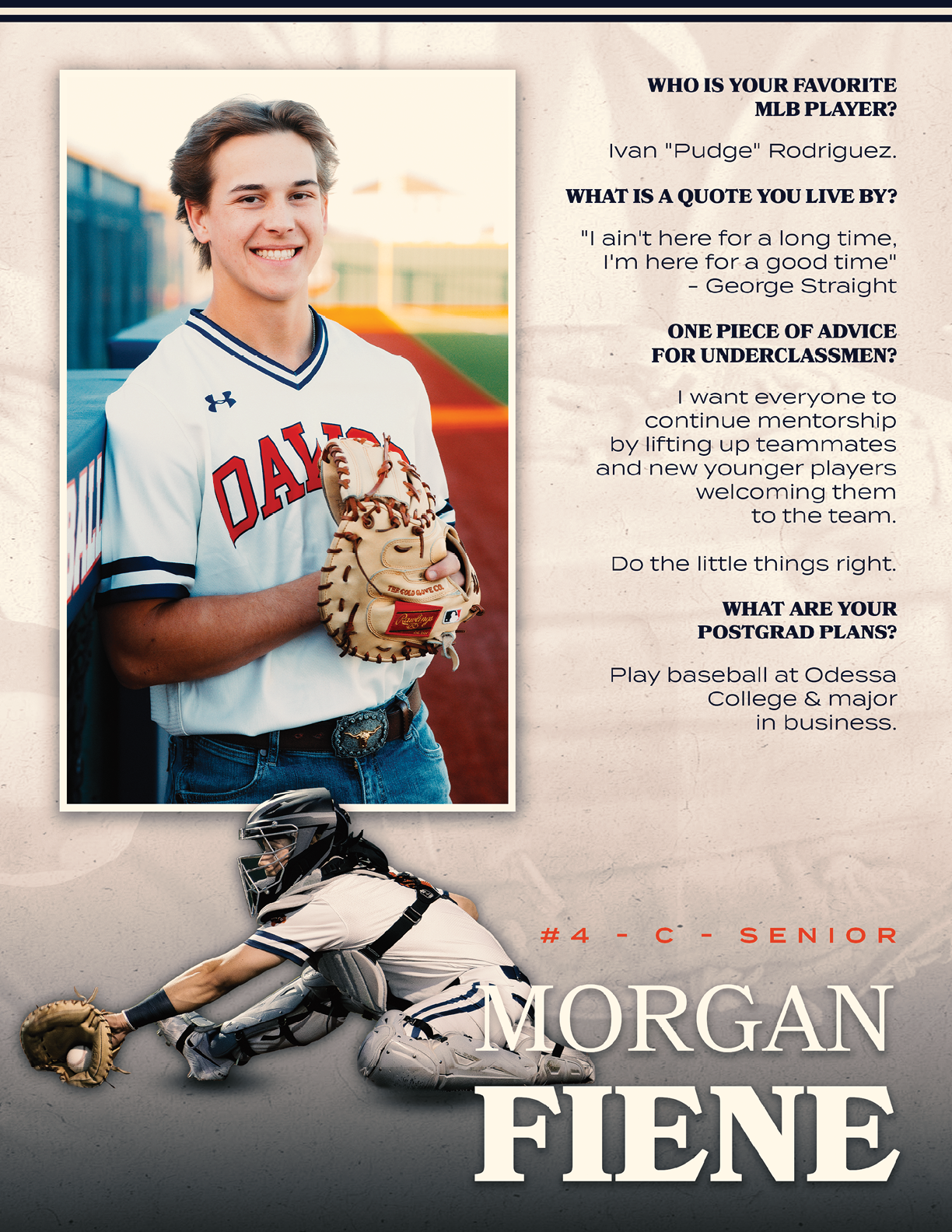 A young man wearing a baseball uniform is holding a catcher's mitt. Contenido generado con IA