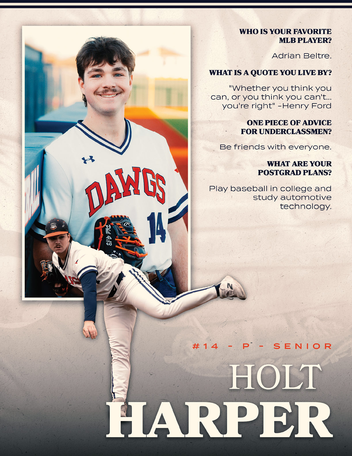 A man wearing a baseball uniform is featured on a poster. Contenido generado con IA