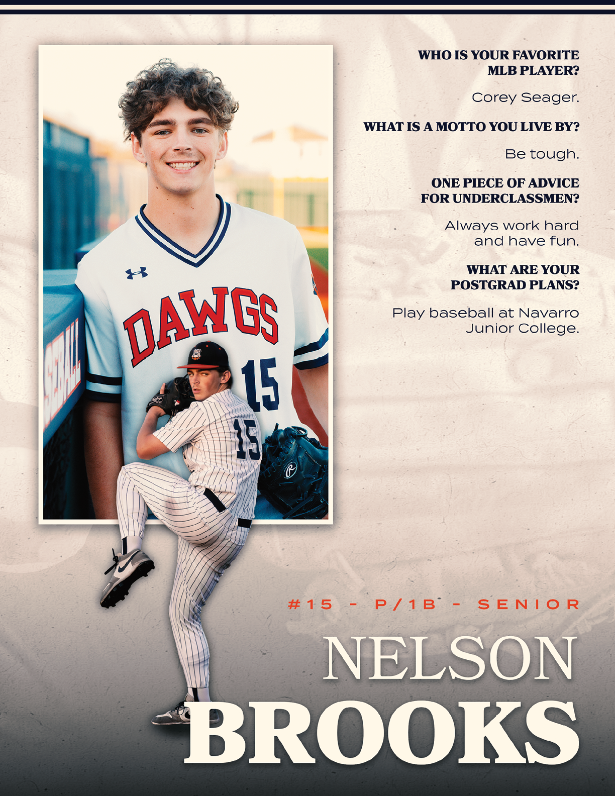A young man wearing a baseball uniform and a baseball glove is posing for a picture. Contenido generado con IA