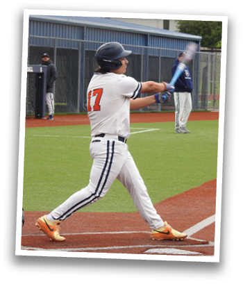 A baseball player in a white uniform is swinging a bat at a ball. Contenido generado con IA