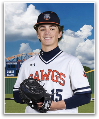 A young man wearing a baseball uniform and holding a glove. Contenido generado con IA