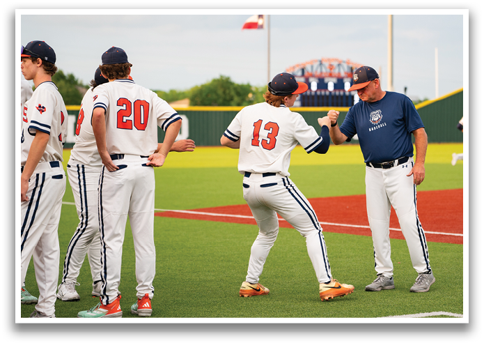 Baseball players on a field, one shaking hands with another. Contenido generado con IA