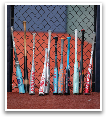 A baseball bat rack with 12 bats in it. Contenido generado con IA