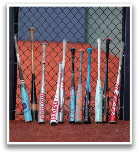A baseball bat rack with 12 bats in it. Contenido generado con IA