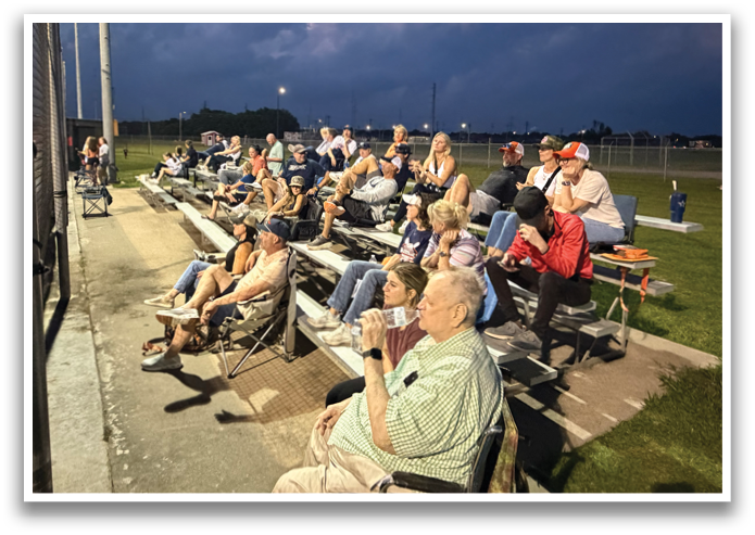 A crowd of people is sitting on a baseball field, watching a game. Contenido generado con IA