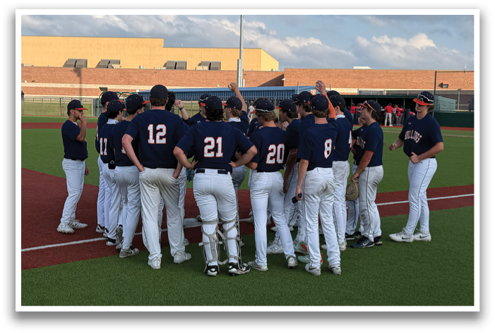 A group of baseball players huddled together on a field. Contenido generado con IA