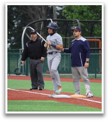 Two men are standing on a baseball field, one holding a bat. Contenido generado con IA