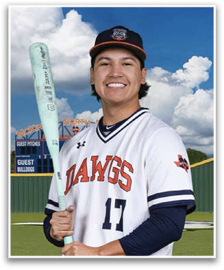 A baseball player wearing a white uniform and holding a bat. Contenido generado con IA