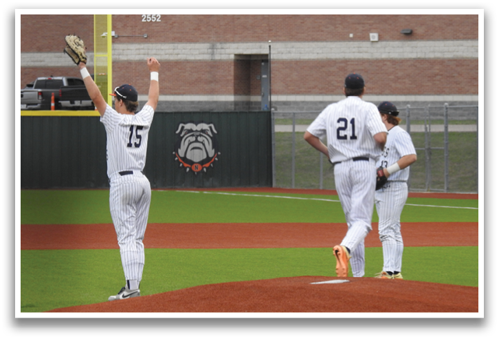 Three baseball players are standing on a field, celebrating a victory. Contenido generado con IA