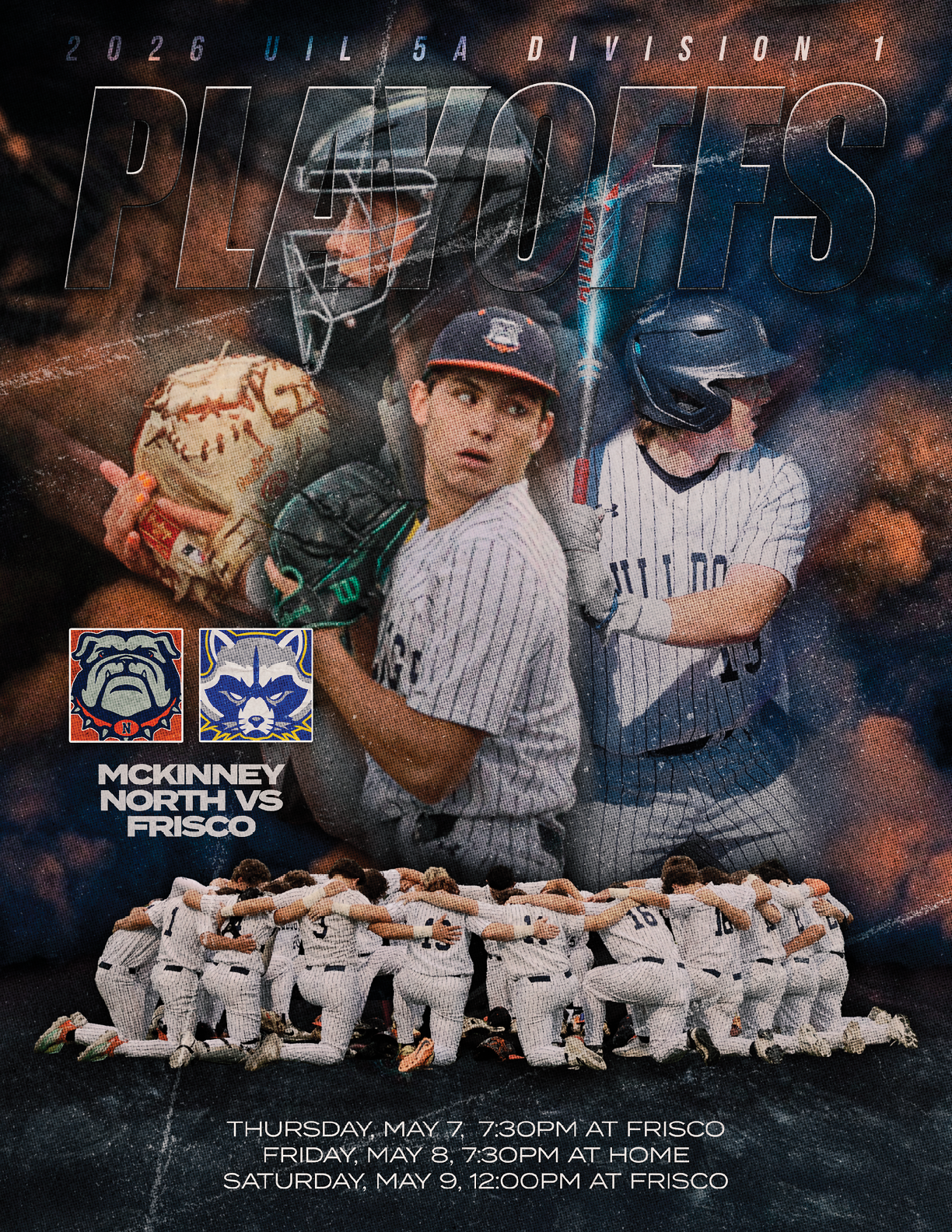 Baseball players in uniforms are shown on a poster advertising a game. Contenido generado con IA