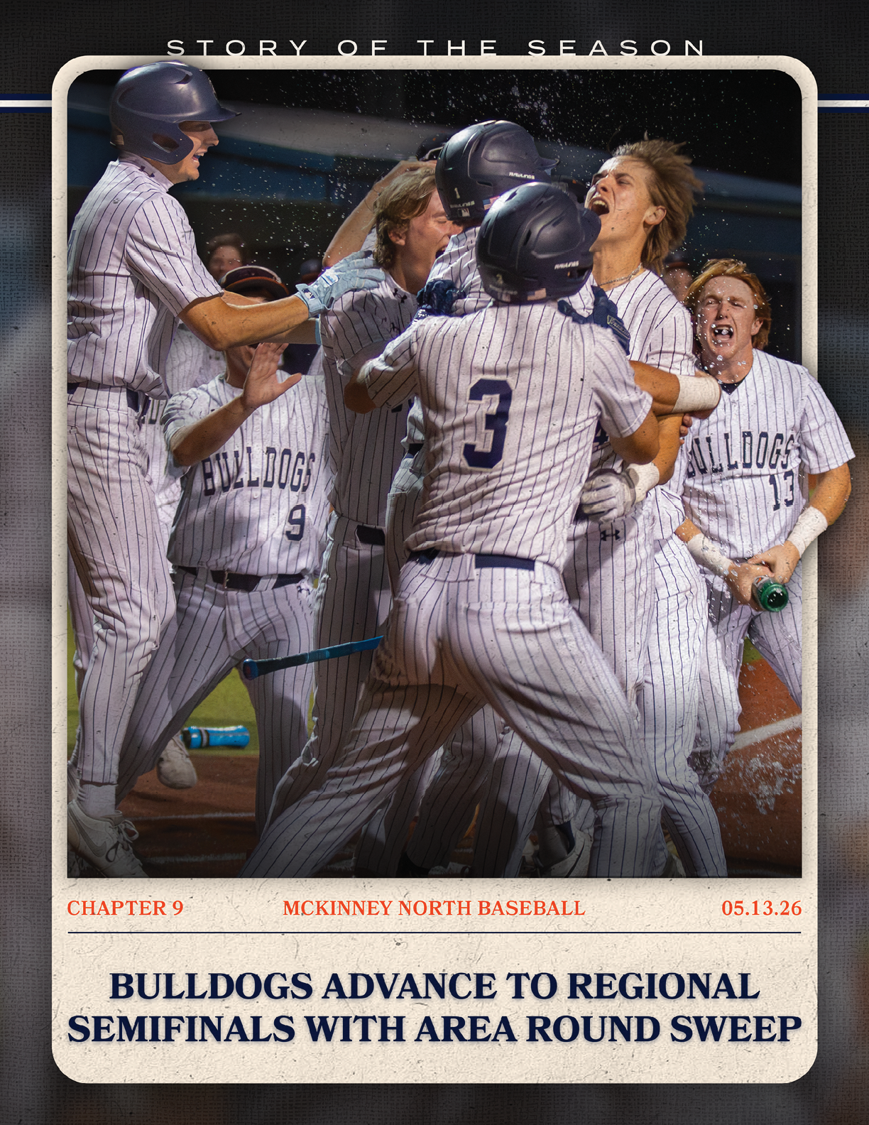Baseball players celebrating with a bat. Contenido generado con IA